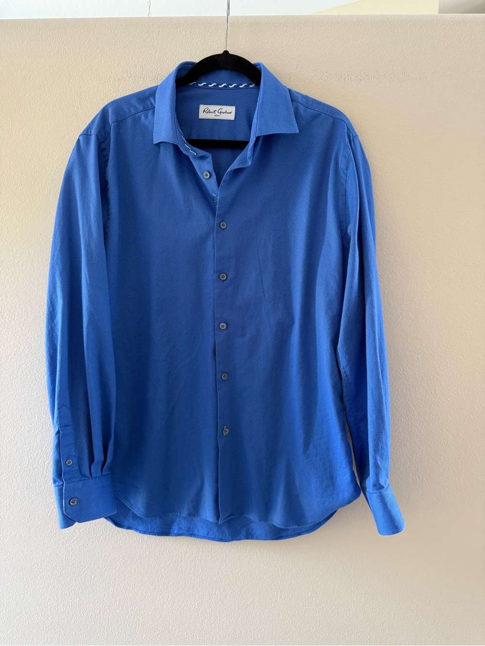 Robert Graham Men's Vibrant Blue Long-Sleeve Dress Shirt Flip Cuff 17/43
